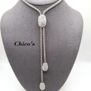 Chico's Rhinestone Lariat Necklace, Clear Pave Rhinestones, 36"